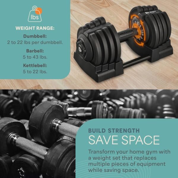 Lifepro Adjustable Dumbbells Set/Single - 15lb 43lb 55lb 25 lb Dumbbell Sets with Rack - Quick Adjust, Secure Grip weights dumbbells set - Compact Hand Weights for Women/Men at Home Gym - Image 7
