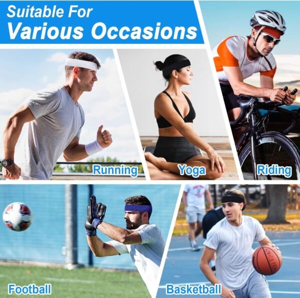 Sweatbands Sport Headbands for Men & Women, Sweat Head Bands Moisture Wicking Athletic Sweatband for Athletic Exercise, Tennis, Running, Basketball, Working Out, Yoga - Image 3