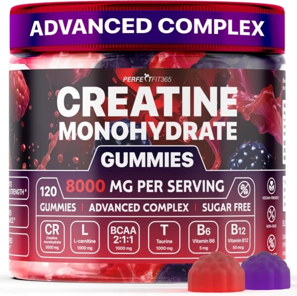 Creatine Monohydrate Gummies Complex 8000mg with L-Carnitine & Taurine, Flavored Creatine for Women and Men with Raspberry, Blueberry & Blackberry Taste, Pre Workout Gummies for Men and Women - 120pcs - Image 2