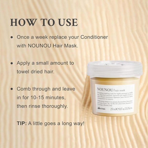 Davines NOUNOU Hair Mask, Nourishing And Repairing Treatment For Bleached, Permed Or Relaxed Hair, Add Shine Weightlessly - Image 5