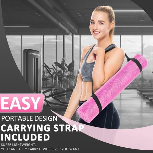 All Purpose 0.25 Inch Thick High Density No Tear Exercise Yoga Mat with Strap & Lightweight Features for Indoor & Outdoor Use, Pink - Image 6