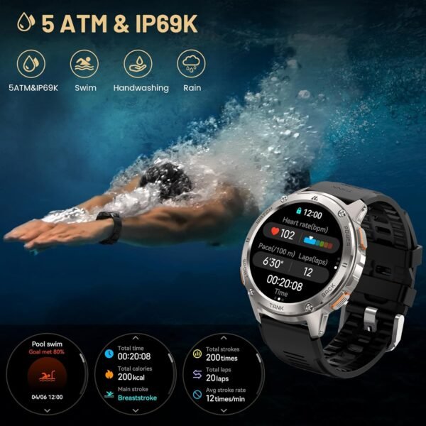 Smart Watches for Men, 480mAh Extra-Large Battery, 50M Waterproof, Military Fitness Watch Full Metal Body, Answer/Make Call, AI Voice Compatible for Android & iOS (Silver) - Image 8