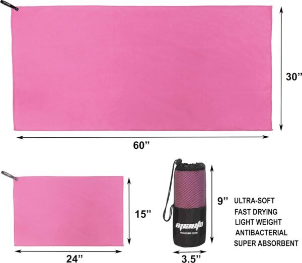 EPAuto 2-Pack Microfiber Fast Drying Travel Gym Towels, Pink, (60''x30'', 24''x15'') - Image 3
