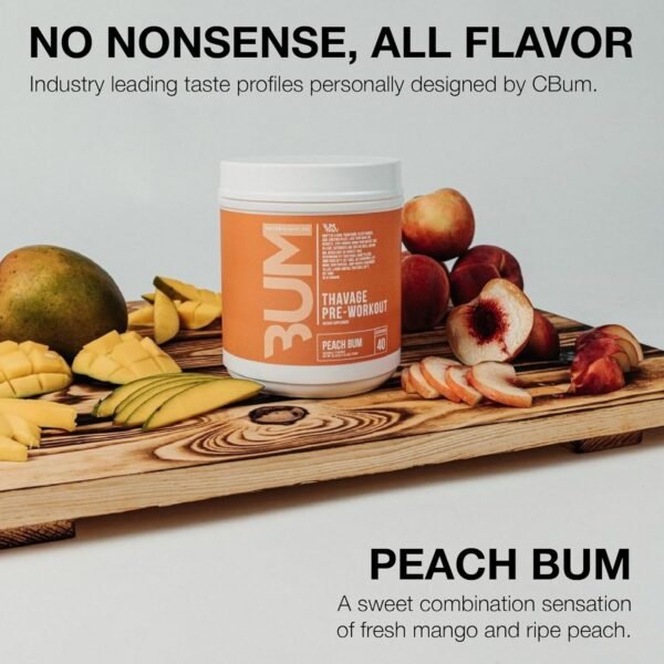 RAW Thavage Pre Workout - Peach Bum Chris Bumstead Pre Workout Formula, Sports Nutrition Pre-Workout Powders Men & Womens Preworkout Drink, Energy Powder for Working Out 40 Servings 1 17.6 Ounce - Image 4