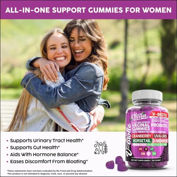 Vaginal Probiotics for Women Gummies with Cranberry, Uva Ursi, Horsetail, D-Mannose, Prebiotics & Digestive Enzymes Women's Vaginal Health Supplement for pH Balance Flora Odor VBiotic by Clean Nutra - Image 6