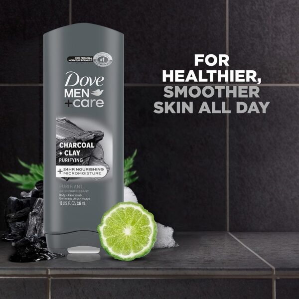 DOVE MEN + CARE Elements Body Wash Charcoal + Clay, Effectively Washes Away Bacteria While Nourishing Your Skin, Gray, 18 Fl Oz (Pack of 2) - Image 4