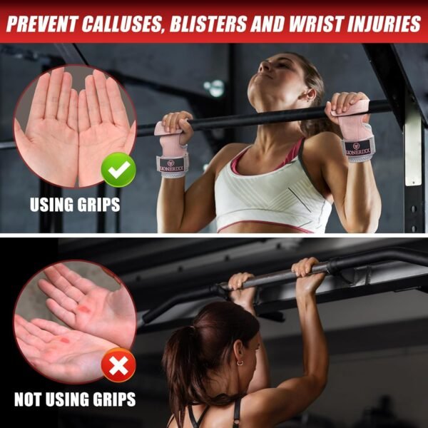 Pink Wrist Straps for Weightlifting Women - Dual Layer Leather Workout Grips for Deadlift and Powerlifting – Non-Slip Hand Wraps for Weight Lifting with Storage Bag - Image 6