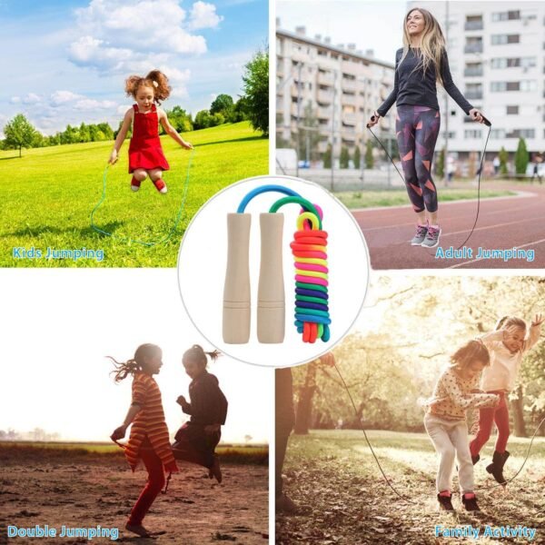 Jump Rope Kids, 8.5ft Adjustable Cotton Skipping Rope with Wooden Handle for Boys and Girls Fitness Outdoor Exercise (Rainbow color) - Image 4