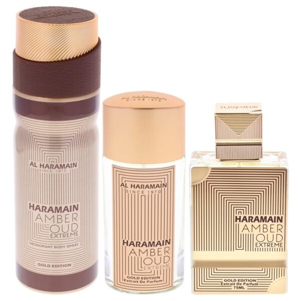 Al Haramain Amber Oud - Gold Edition Extreme for Unisex - 3 Pc Gift Set 2.5oz Extrait De Parfum Spray, 1oz Extrait De Parfum Spray, 6.6oz Body Spray - Image 3