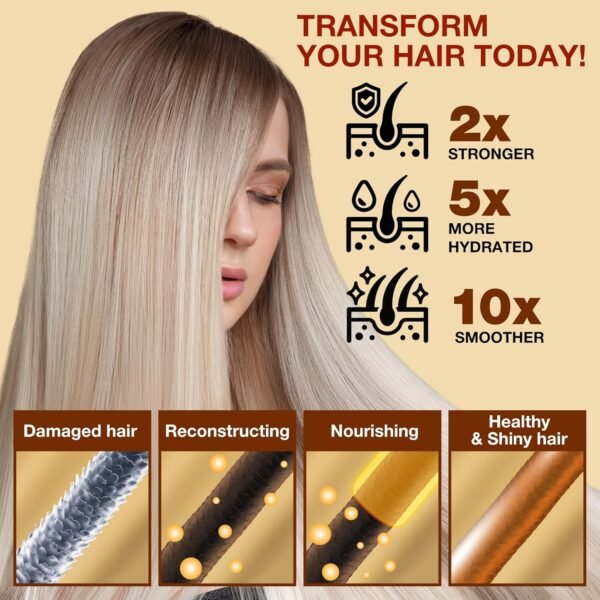 Hair Mask for Dry Damaged Hair with Collagen, Biotin, Argan Oil - Helps Repair Hair and Reduce Damage from Heat, Sun, Coloring - Moisturizing Keratin Hair Mask for Split Ends, Hair Loss and Breakage - Image 6