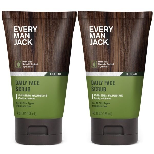Every Man Jack Gentle Exfoliating Face Scrub For Men- Exfoliate Away Dead Skin, Moisturize, and Revive Tired Skin with Jojoba Beads, Hyaluronic Acid, and Caffeine - 4.2 oz Men’s Face Scrub -Twin Pack - Image 2