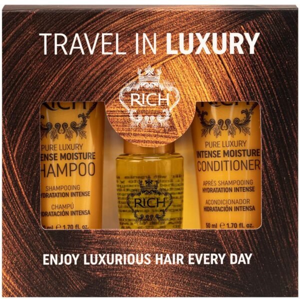 RICH Travel in Luxury Gift Set - Intense Moisture Shampoo 1.70 Fl Oz, Conditioner 1.70 Fl Oz, Argan Oil Elixir 1.0 Fl Oz for moisturzing hair - Image 3