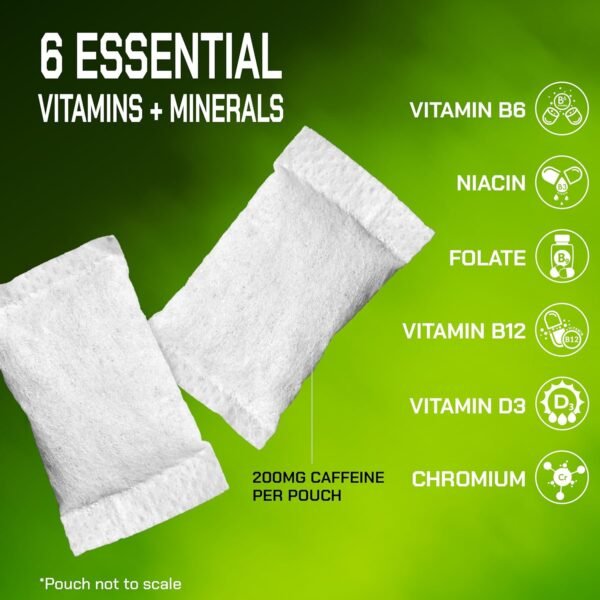 LF*GO! Energy Pouches | Caffeine Pouches | 6 Essential Vitamins and Minerals | Strawberry Kiwi | 200 mg Natural Caffeine | 0 Calories | 0 Sugar | 15 Pouches Per Can | 1 Can - Image 4