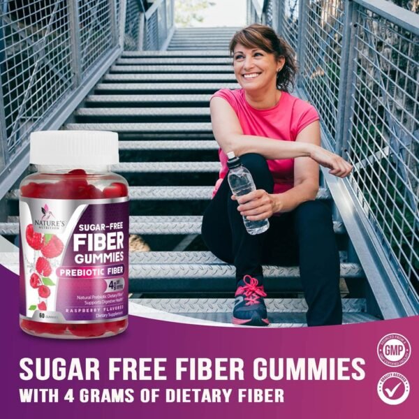 Fiber Supplement Gummies for Digestive Health & Regularity Support, Sugar-Free 4g Fiber Gummy for Adults, Daily Probiotic Supplements, Natural Prebiotic Fiber Gummy, Plant Based - 60 Gummies - Image 7