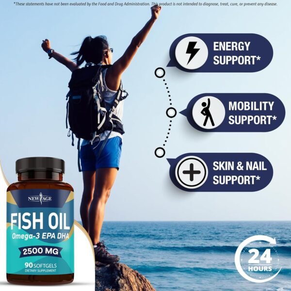 NEW AGE Omega 3 Fish Oil 2500mg Supplement Immune & Helath Support – Promotes Joint, Eye & Skin Health - Non GMO - EPA, DHA Fatty Acids Gluten Free (180 Softgels (Pack of 2)) - Image 3