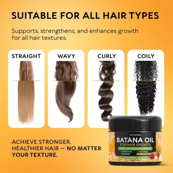 Batana Oil for Hair Growth - 100% Raw & Organic Dr Sebi Batana Oil - Cold-Pressed & Pure Unrefined Batana Hair Mask for Women & Men - Enhances Hair Thickness, Prevents Loss - Image 7