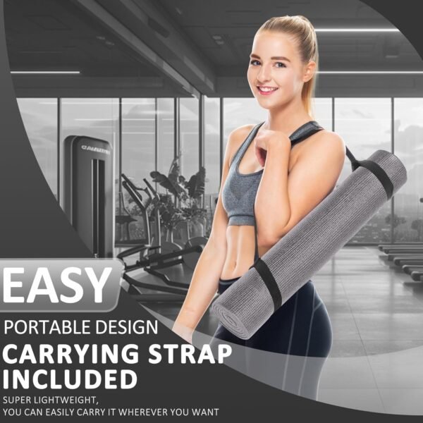 All Purpose 1/4-Inch High Density Anti-Tear Exercise Yoga Mat with Carrying Strap and Yoga Blocks, Gray - Image 6