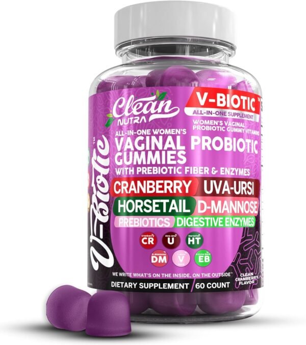 Vaginal Probiotics for Women Gummies with Cranberry, Uva Ursi, Horsetail, D-Mannose, Prebiotics & Digestive Enzymes Women's Vaginal Health Supplement for pH Balance Flora Odor VBiotic by Clean Nutra - Image 2