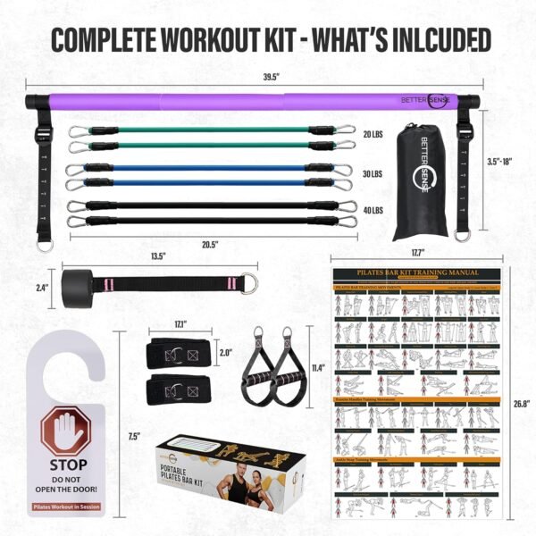 Upgraded Pilates Bar Kit – 39” Adjustable Exercise Equipment for Men, Women with 6X 20, 30, 40 lbs Resistance Bands with Adjustment Buckle – Pilates Equipment for Home Workouts for All Fitness Levels - Image 5