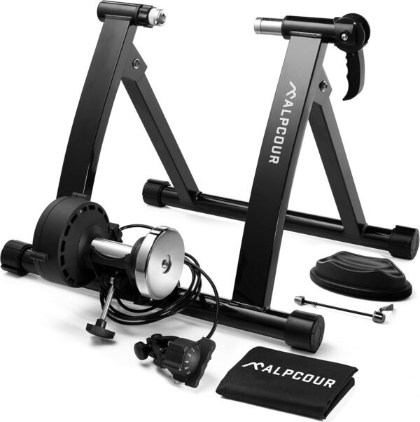 Alpcour Bike Trainer Stand for Indoor Riding – Portable Foldable Magnetic Stainless Steel Indoor Trainer, Noise Reduction, 6 Resistance Settings & Bag – Stationary Exercise for Road & Mountain Bikes - Image 2