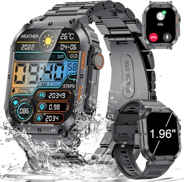 LIGE Military Smart Watches for Men with (Answer/Make Calls),400mAh Large Battery,1.96’’ DH,5ATM Waterproof Smartwatch,120+Sport Modes Heart Rate/Sleep Monitor for Android iOS Black - Image 2