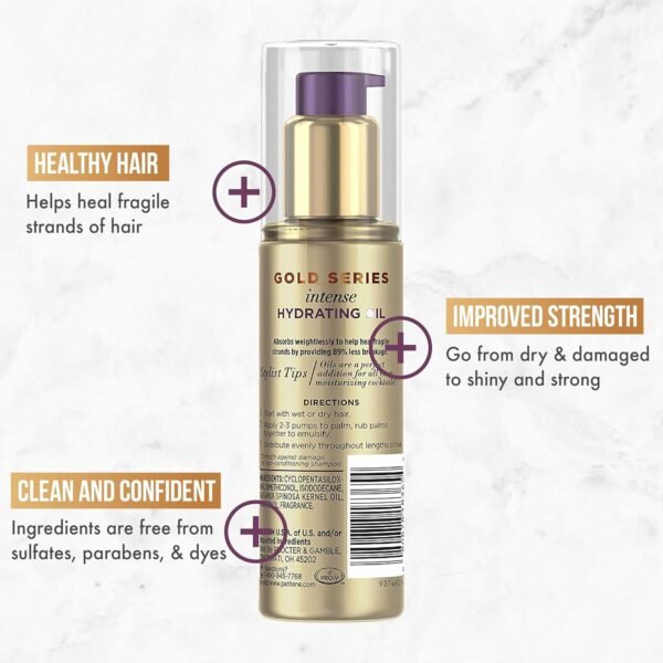 Pantene Gold Series Intense Hydrating Oil Treatment, 3.2 Fl Oz – Hair Oil Infused with Rich Argan Oil for Beautiful, Shiny Hair - Dye, Paraben and Sulfate Free Formula - Image 5