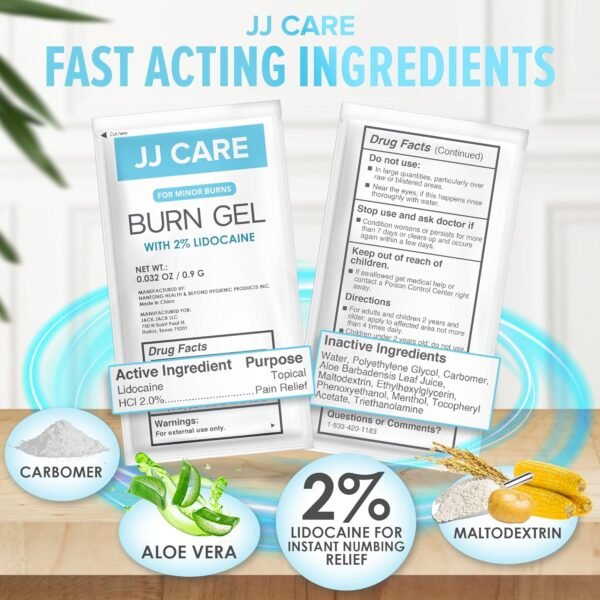 JJ CARE Burn Gel (Pack of 160), Soothing Burn Gel Packets for Minor Burns, First Aid Burn Gel Individual Packets with Lidocaine and Aloe Vera (0.9 Grams per Packet) - Image 3