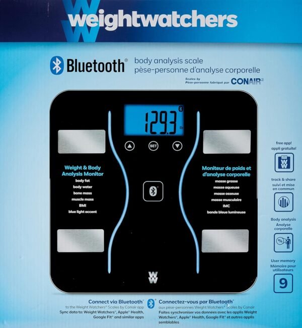 Weight Watchers Scales by Conair Bathroom Scale for Weight, Glass Digital Scale, Bluetooth Scale, BMI Scales Digital Weight and Body Fat for up to 9 Users, Measures Weight up to 400 Lbs, Black - Image 3