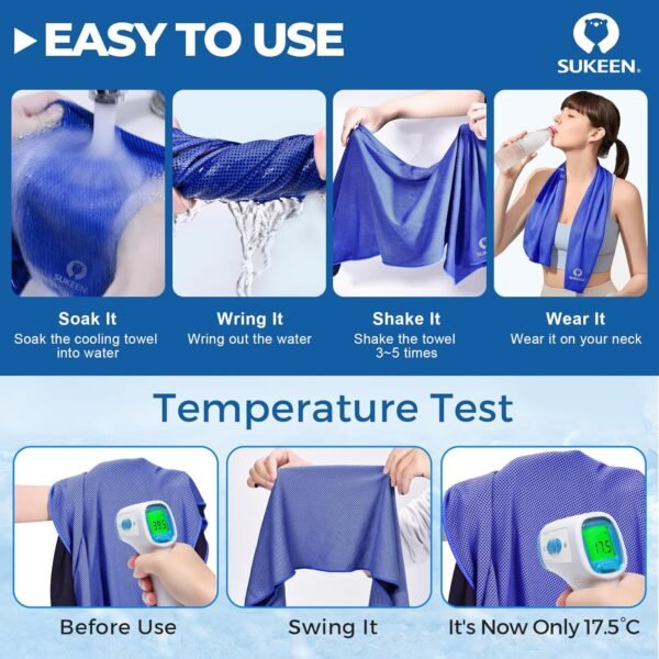 Sukeen Cooling Towel 8 Pack (40"x 12"), Cooling Towel for Neck and Face, Microfiber Breathable Towel for Hot Weather, Sweat Towel for Gym, Sport, Yoga, Golf, Workout, Camping, Running - Image 4