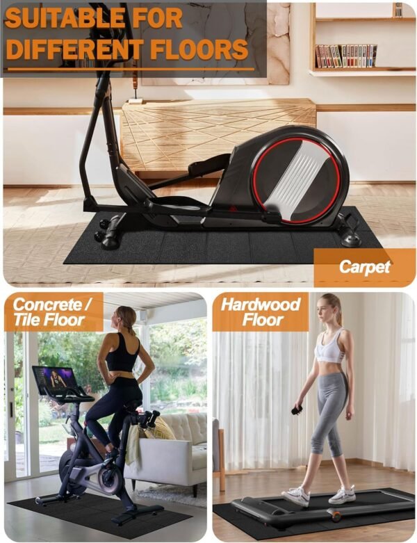 Exercise Equipment Mat 24"x68"/ 30"x60"/ 36"x78"/ 36"x96" Treadmill Mat Exercise Bike Mat for Stationary Spin Bike Trainer Elliptical Gym Workout Fitness Equipment Rower Mat for Hardwood Floors - Image 9