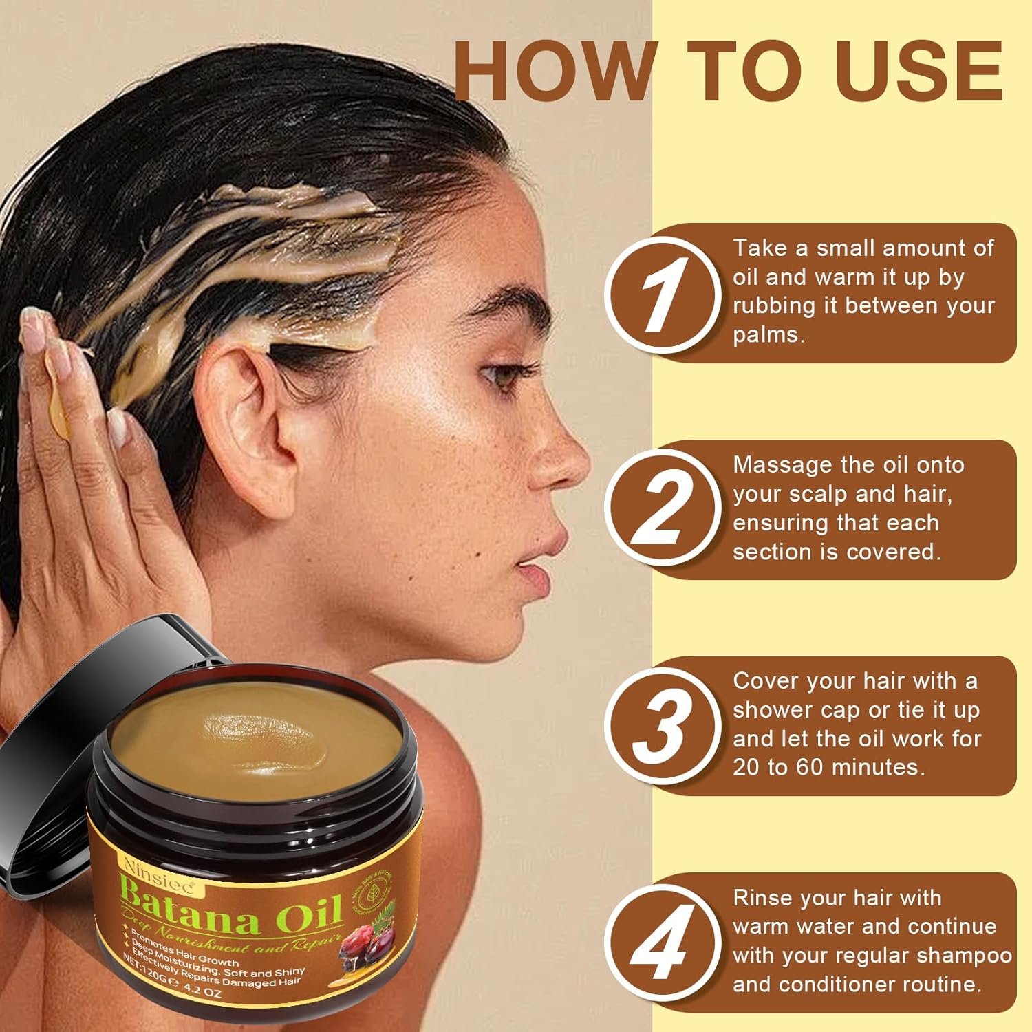 Raw Batana Oil for Hair Growth, Pure Unrefined and Organic Dr. Sebi Hair Growth Oil from Honduras, Batana Hair Growth Oil for Repairs Damaged Hair & Prevent Hair Loss (1pcs) - Image 7