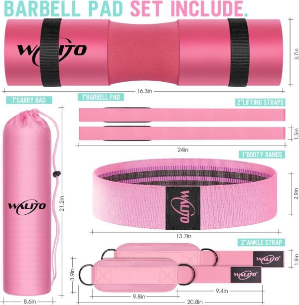 WALITO 8Pcs Barbell Pad Set for Hip Thrust - Squat Pad,Gym Accessories for Women with Bar Bad,Bench Press, with Gym Ankle Straps,Resistance Bands for Working Out,Lifting Strap,Carry Bag - Image 3