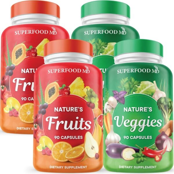 Superfood 180 Fruit and 180 Veggie Capsules -100% Whole Natural Superfood - Maintain Energy Levels, High Lycopene - Grown and Made in The USA (90 Count (Pack of 4) - Image 2