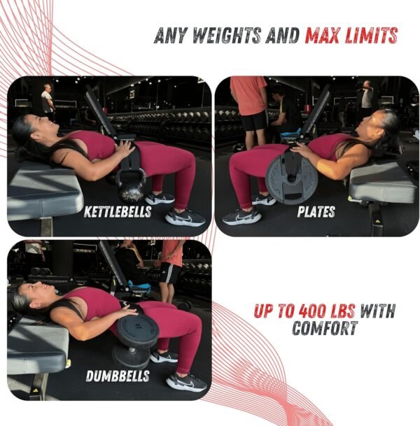 Hip Thrust Belt For Dumbbells Heavy, Kettlebells, Plates, Hip Thrust Band for Women/Men, Double Hook & Loop Booty Builder, Glute Workout Equipment for All Shapes, Use at Home/Gym - Image 4