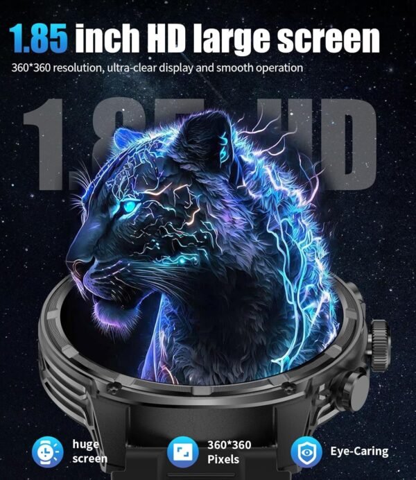 Smart Watch for Men(LED Flashlight), 1.85" Extra Large Smartwatch, 800mAh Extra-Long Battery, IP67 Waterproof Fitness Tracker Watch, 100+ Sports Mode/Heart Rate/Sleep Monitor for Android iOS - Image 3