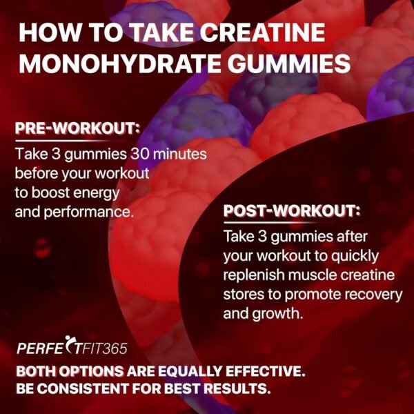 Creatine Monohydrate Gummies Complex 8000mg with L-Carnitine & Taurine, Flavored Creatine for Women and Men with Raspberry, Blueberry & Blackberry Taste, Pre Workout Gummies for Men and Women - 120pcs - Image 8