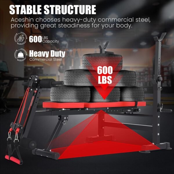 Aceshin 6 in 1 Adjustable Weight Bench with Squat Rack and Removable Foot Bracket, 600lbs Bench Press Set Workout Bench with Weight Storage Sit up Incline Flat Decline Strength Training for Home Gym - Image 5
