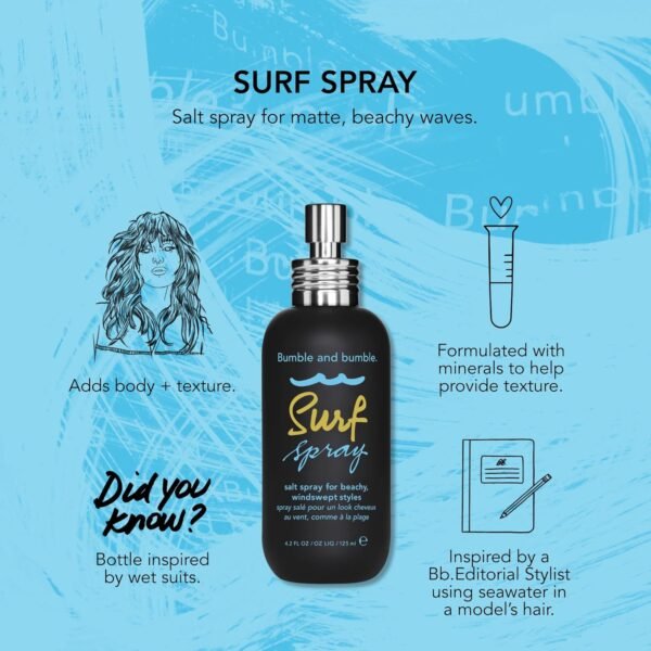 Bumble and bumble. Surf Sea Salt Spray | Volumizing | Adds Texture + Matte Finish, Wavy Straight - Image 7