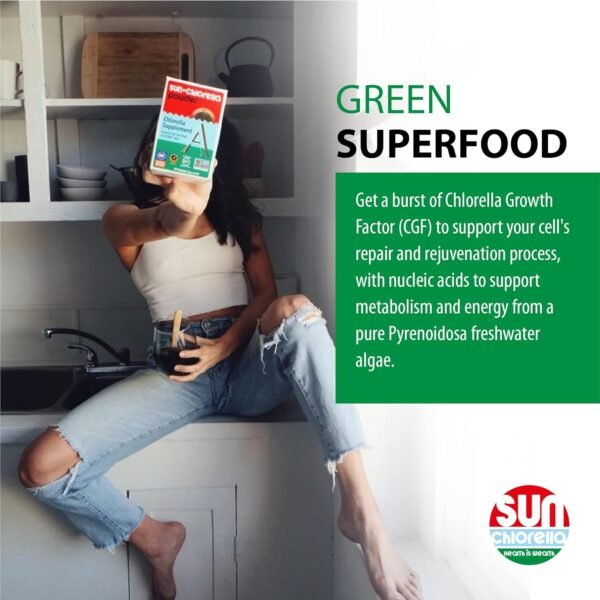 Sun Chlorella Powder Green Algae Superfood Supplement Supports Whole Body Wellness Immune Defense, Gut Health & Natural Energy Boost - Chlorophyll, B12, Protein, Non-GMO - 30 Packets - Image 9