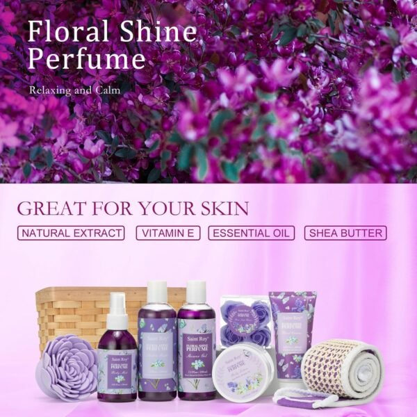 Gift Basket for Women, Luxury 11Pcs Floral Perfume Scents Bath and Body Home Spa Gift Kit with Bubble Bath, Body Lotion, Relaxing Self Care Gifts Basket for Her, Birthday Gifts for Women - Image 3