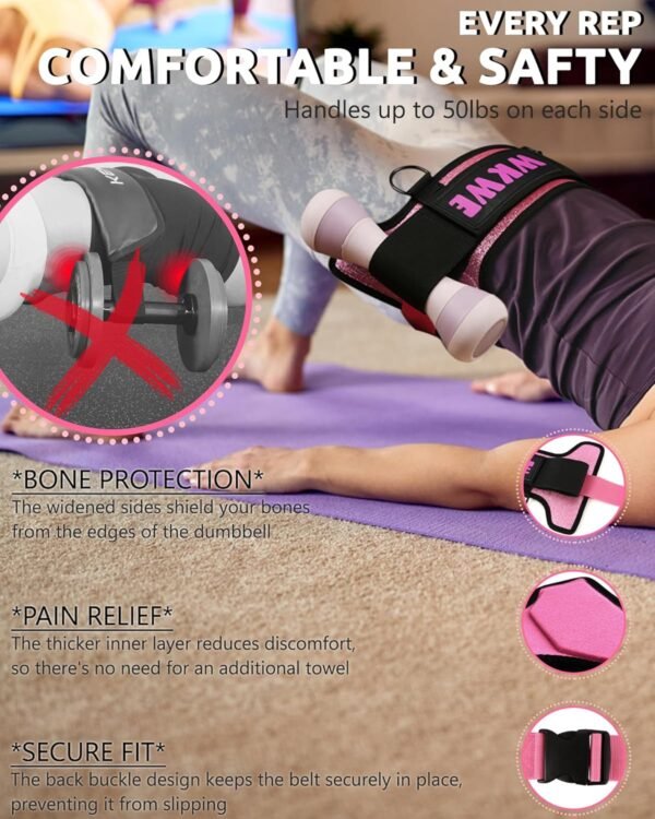 Hip Thrust Belt for Exercise, Adjustable Home Booty Belt for Dumbbells, Kettlebells, Plates and Resistance Workout with Widening Design, Soft Padding, Strap Buckle - Image 4