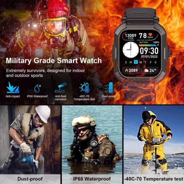 Smart Watch for Men Fitness Tracker: (Make/Answer Call) Bluetooth Military Smartwatch for Android Phones iPhone Waterproof Outdoor Tactical Digital Sport Run Watches Blood Heart Rate Monitor - Image 6