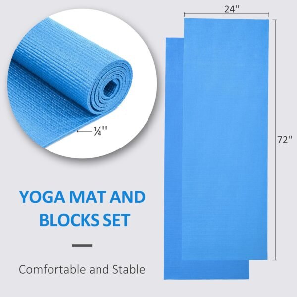 All Purpose 0.25 Inch Thick High Density No Tear Exercise Yoga Mat with Strap & Lightweight Features for Indoor & Outdoor Use, Blue - Image 3