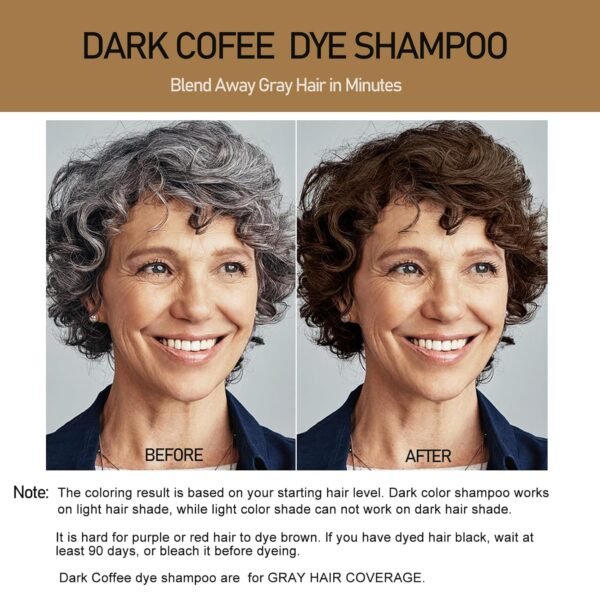 Fvquhvo Dark Coffee Hair Dye Shampoo for Gray Coverage, Argan Oil Instant Hair Color Shampoo, Semi-Permanent Brown Hair Shampoo, Long Lasting Brown Hair Dye (Dark Coffee) - Image 4
