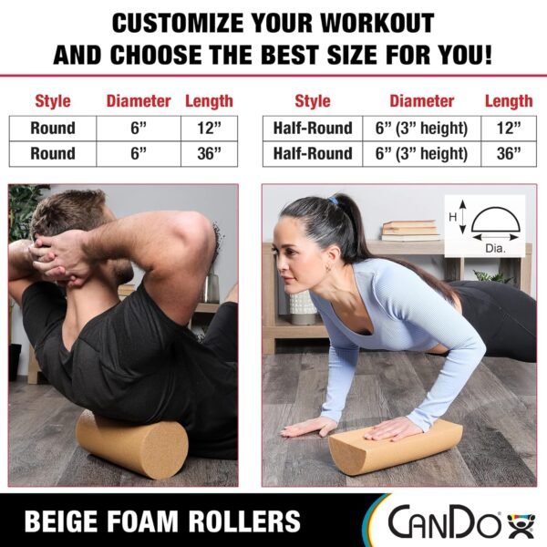 CanDo Beige PE Foam Rollers for Muscle Restoration, Massage Therapy, Sport Recovery and Physical Therapy 6" x 36" Round - Image 7