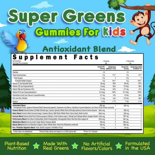 Infusions Super Green Gummies for Kids 90 Count Superfood Booster Soft and Delicious 8 Powerful Blends Vegan Friendly Gluten Free & Non-GMO - Image 7