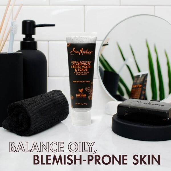SheaMoisture Facial Wash and Scrub African Black Soap for Blemish Prone Skin to Clarify Skin 4 oz - Image 5