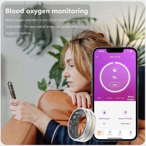 Fitness Tracker Smart Ring for Women & Men,Step Counter,Heart Rate Blood Oxygen Sleep Tracker Health Ring, 5-7 Days Battery Life Smart Rings Compatible with iOS & Android (Silver with Middle Gold, 9) - Image 4