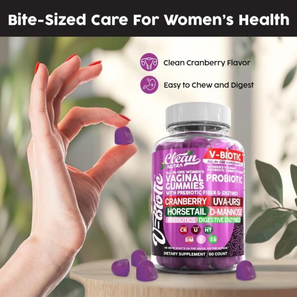 Vaginal Probiotics for Women Gummies with Cranberry, Uva Ursi, Horsetail, D-Mannose, Prebiotics & Digestive Enzymes Women's Vaginal Health Supplement for pH Balance Flora Odor VBiotic by Clean Nutra - Image 5