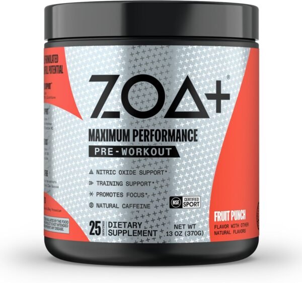 ZOA+ Zero Sugar Pre Workout Powder, Fruit Punch - NSF Certified for Sport with Electrolytes, Creatine, Beta Alanine, Ginkgo Biloba, 200mg Caffeine - 25 Servings - Image 2